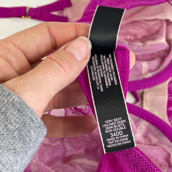 Victoria's Secret Very Sexy Unlined Demi Lace Bra 34DD Purple Adjustable Straps - Picture 5 of 8